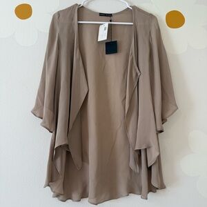NWT Donna Mizani 100% Silk Taupe Open Cardigan